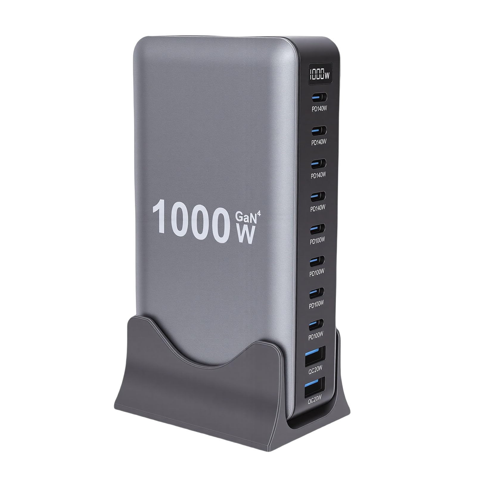 AMONIDA Stazione di Ricarica USB C Gan Iii pro da 1000W per Utenti con Più Dispositivi Elettronici 10 Porte con 4 PD & Pps da 140W 4 PD & Pps 100W 2 QC 20W Ricarica Rapida Laptop (Spina europea)