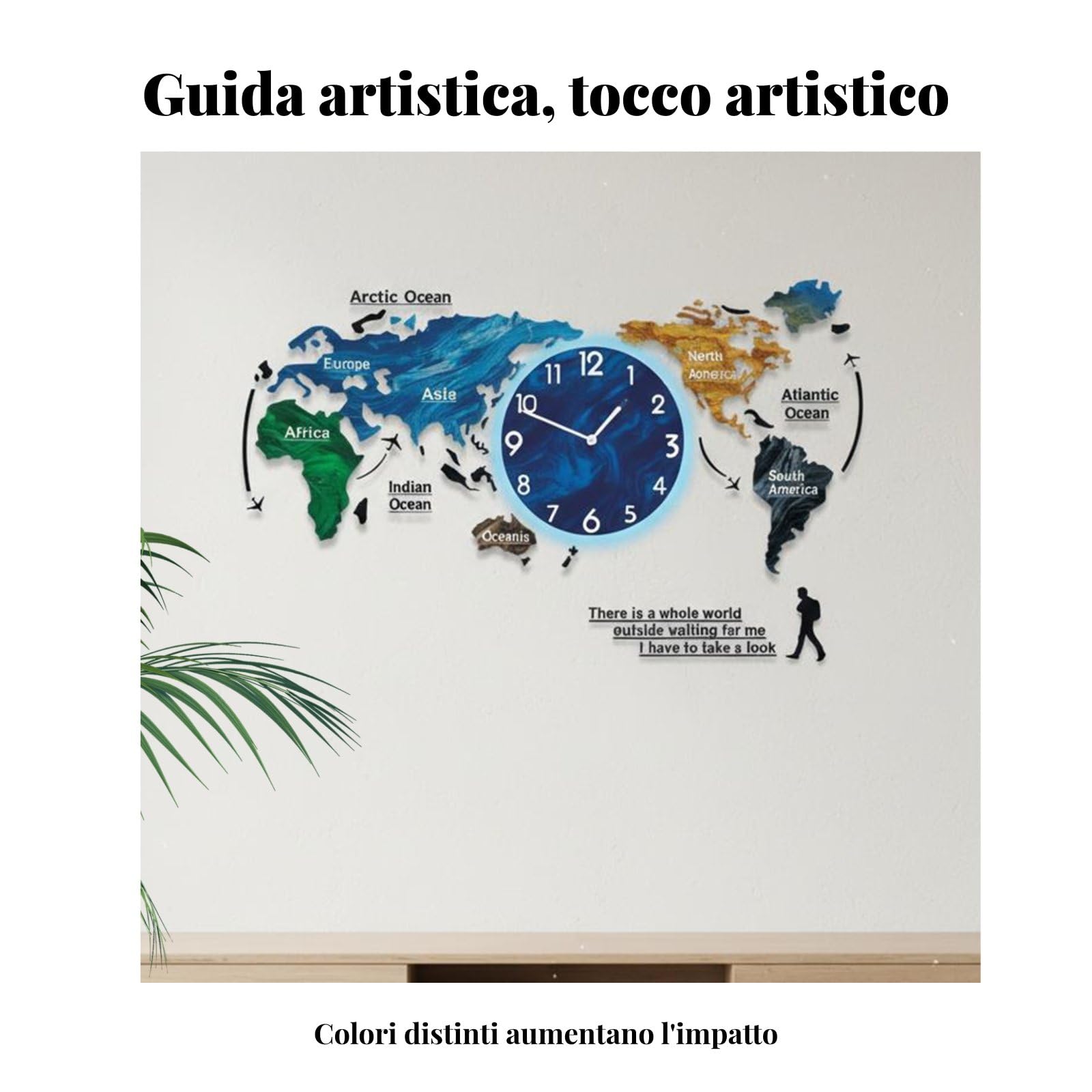 Orologio da Parete Mappa Orologio Decorativo Orologio Silenzioso Orologio Moderno con Design Minimal Effetto 3D Multistrato Superficie in Acrilico, 120x55cm, LED Nero