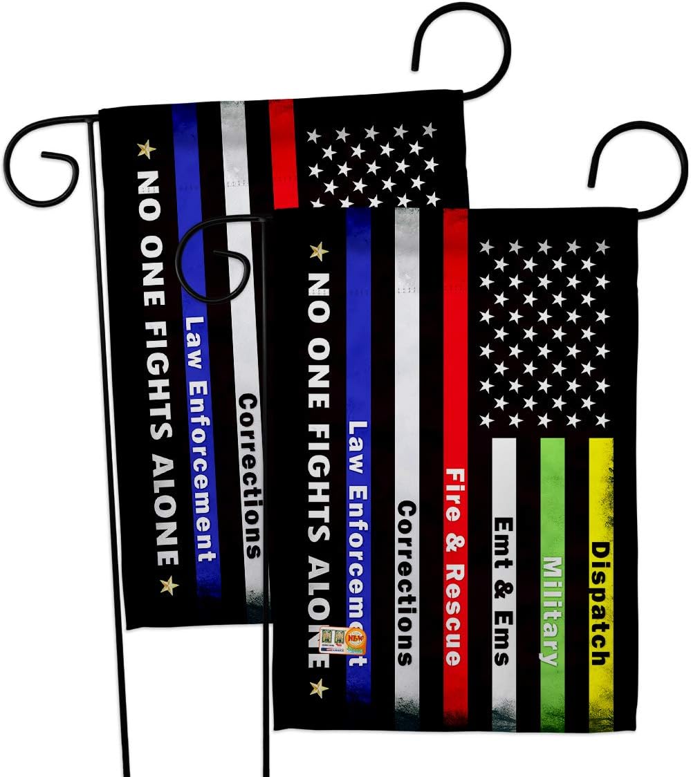 No One Fights Alone Garden Flags 2pcs Pack Armed Forces Military Service All Branches Support Honor United State American Veteran Official Small Gift Yard House Banner Double-Sided 13 X 18.5