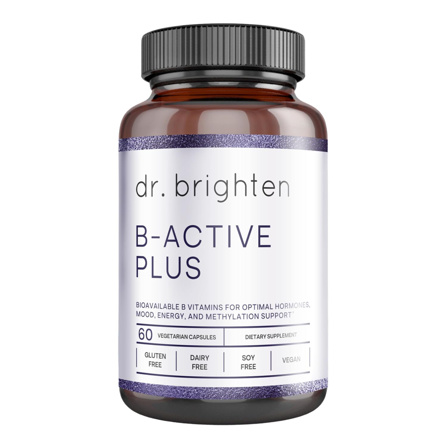 Dr. Brighten B-Active Plus — Vegan B Vitamin Supplement for Energy, Metabolism, Heart Health, Improved Memory — 60 Capsules