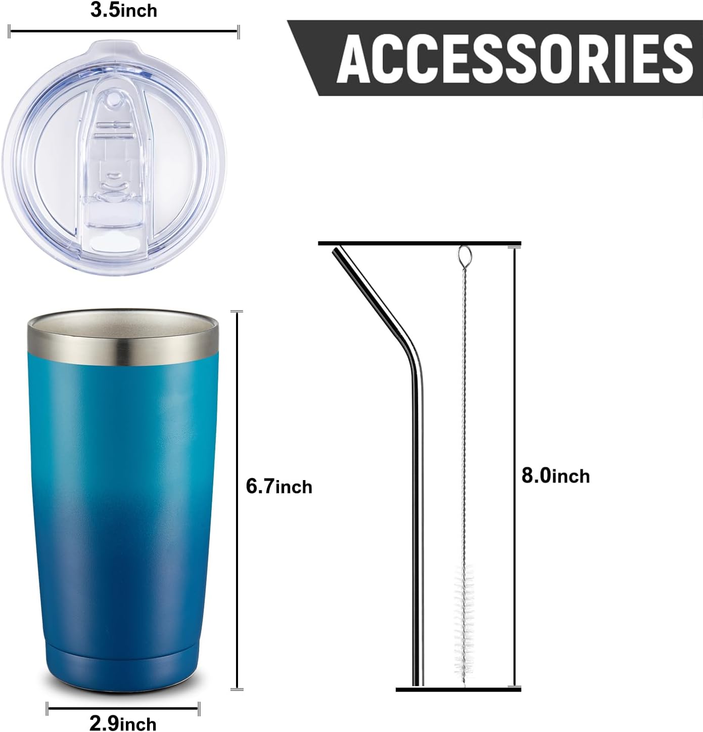 COMOOO 20oz Tumbler with Straw Stainless Steel Insulated Coffee Tumbler Cups Double Wall Vacuum Travel Coffee Mug with Splash Proof Sliding Lid for Hot Cold Drinks (Dark Night, 1 Pack) - Image 3