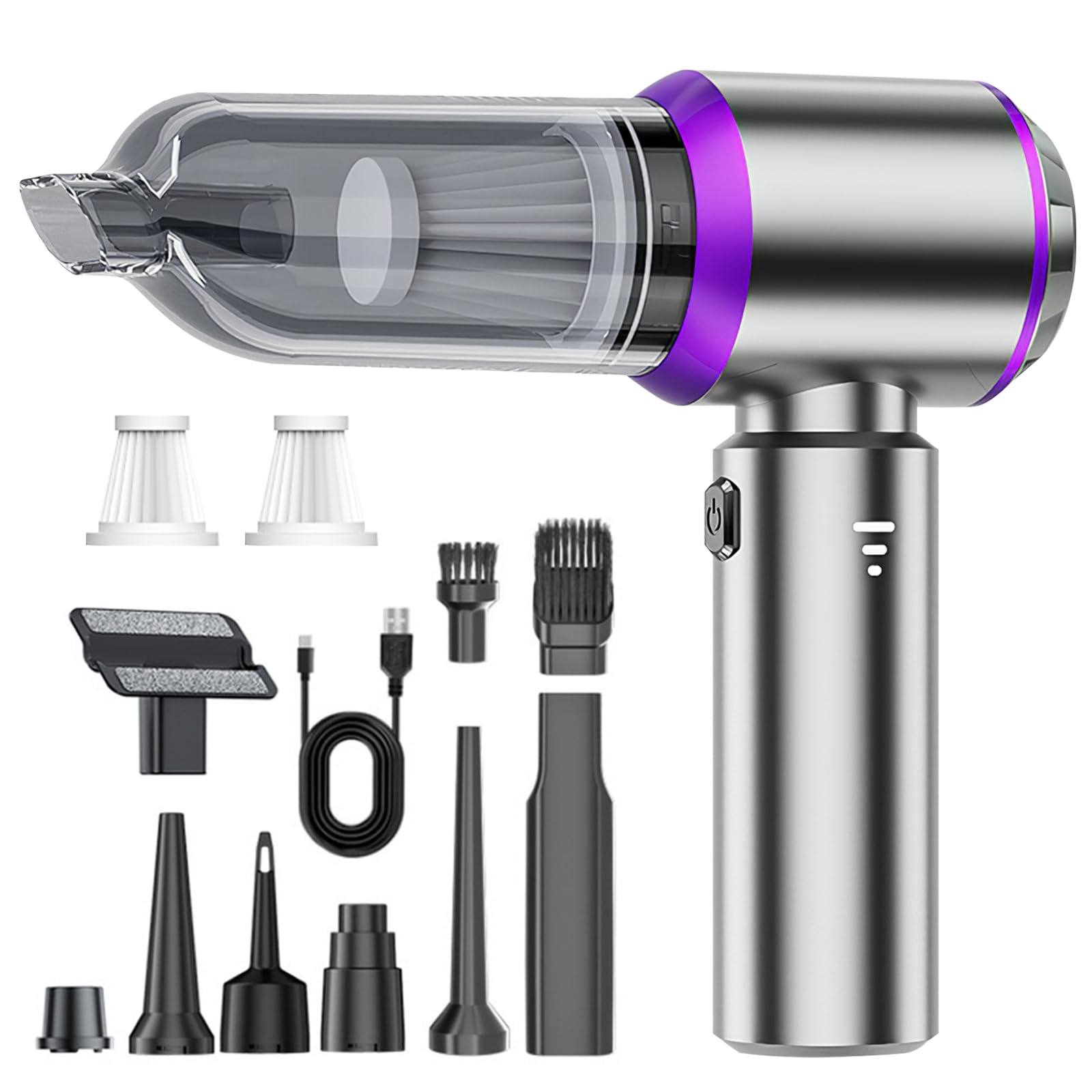 Aspirador de Mano 4en1,3 Velocidades Aspirador Coche 6000mAh,22000Pa Mini Soplador de Polvo Eléctrico con Motor Sin Escobillas,Pulverizador de Aire comprimido,para Uso en la Oficina,el hogar