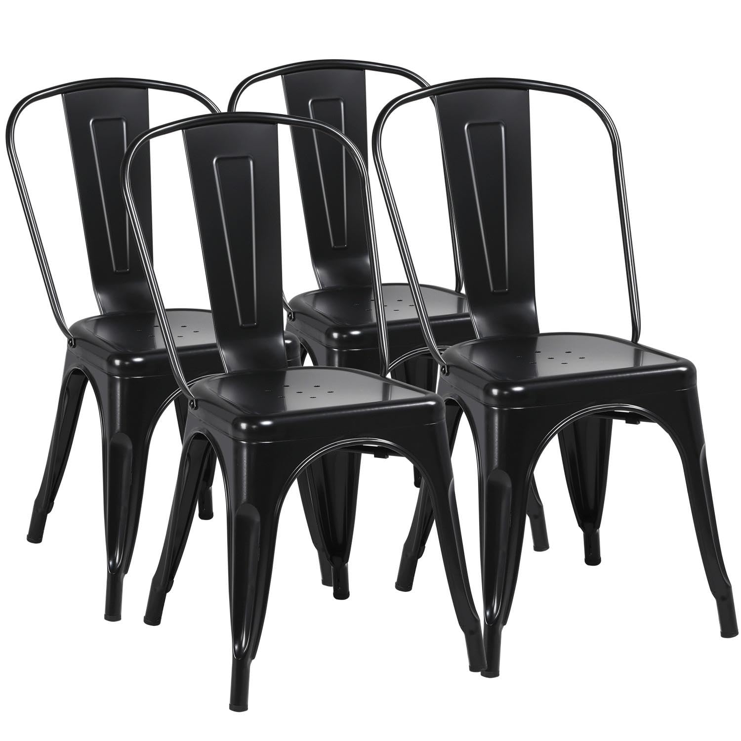 Yaheetech Metal Dining Chairs Set of 4, Industrial Stackable Kitchen Chairs with Back for Dining Room/Restaurant/Bistro/Patio, Indoor & Outdoor Use, Matte Black