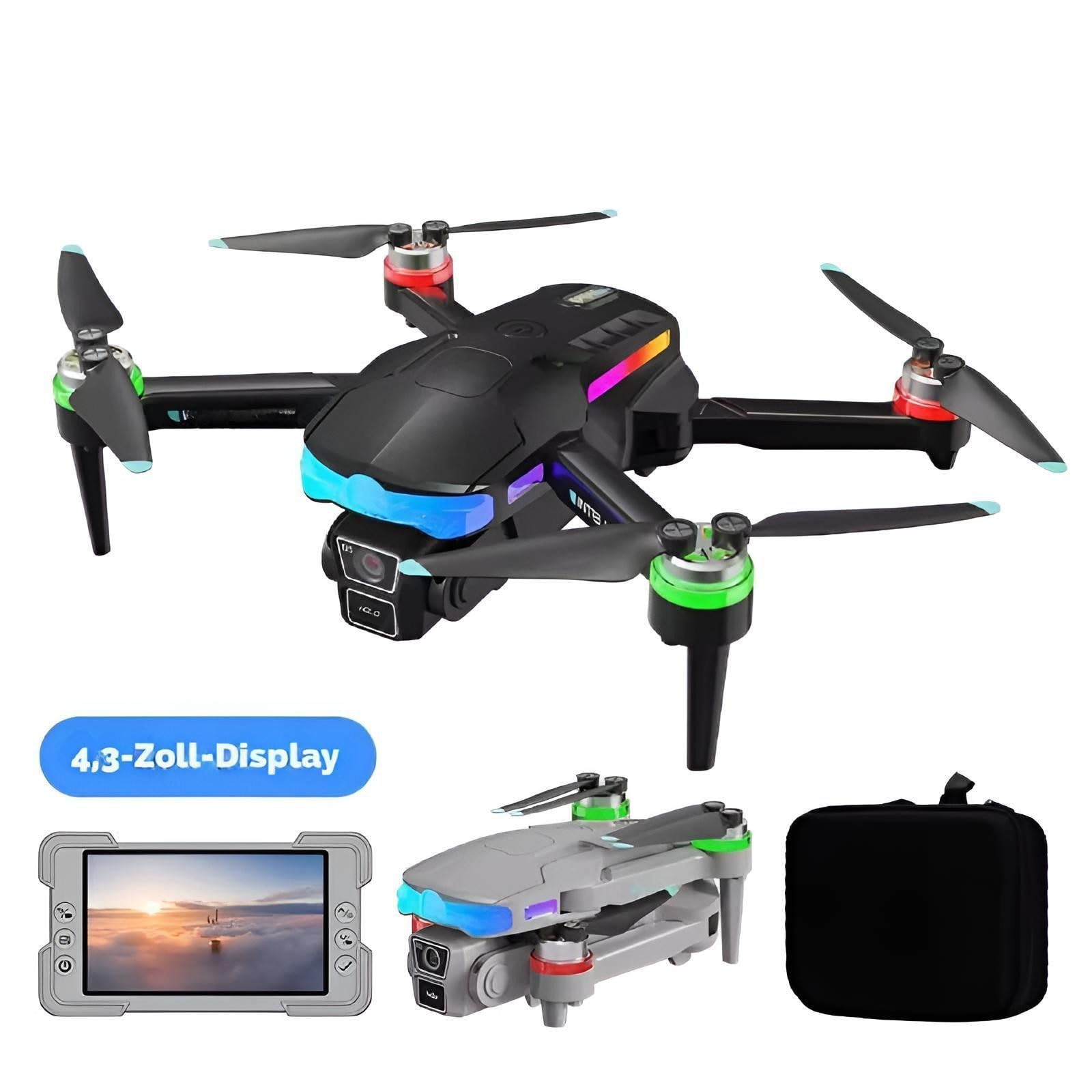 F177 Faltbare Drohne mit Kamera 1080P Full HD, 4,3'' Live-Display Controller, Elektrisch Neigbare 90° Kamera, Hinderniserkennung, Höhenhaltung, App & Fernsteuerung, RC Quadrocopter für