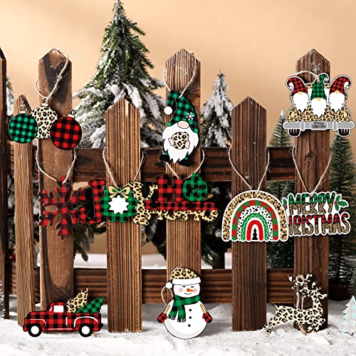 Christmas Wooden Decor Snowflake Gnome Snowman Hanging Ornaments Christmas Tree Decoration Signs Wood With Rope For Xmas Party (Leopard Print, 24 Pieces) #TOP5