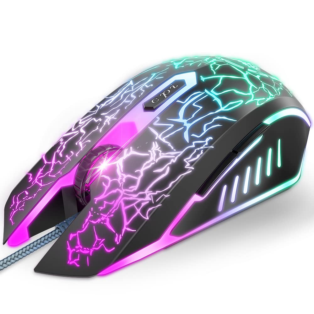 Bengoo Raton Gaming con Cable, 4 dpi Ajustables hasta 3600,Gaming Mouse Óptico, 6 Botones Programables, 7 Modos de Iluminación RGB Personalizable, Ratones USB para PC, Laptop, MacBook-Negro