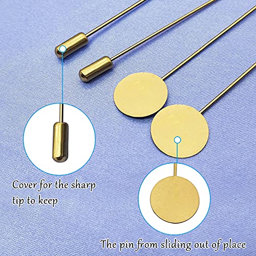 60Pcs Flat Round Tray Lapel Pin for Craft,Gold Safety Stick Pins Stainless Steel Brooch Pin Needle Suit Tie Hat pin Scarf Badge for DIY Costume Jewelry Making Accessories - Thumbnail 6