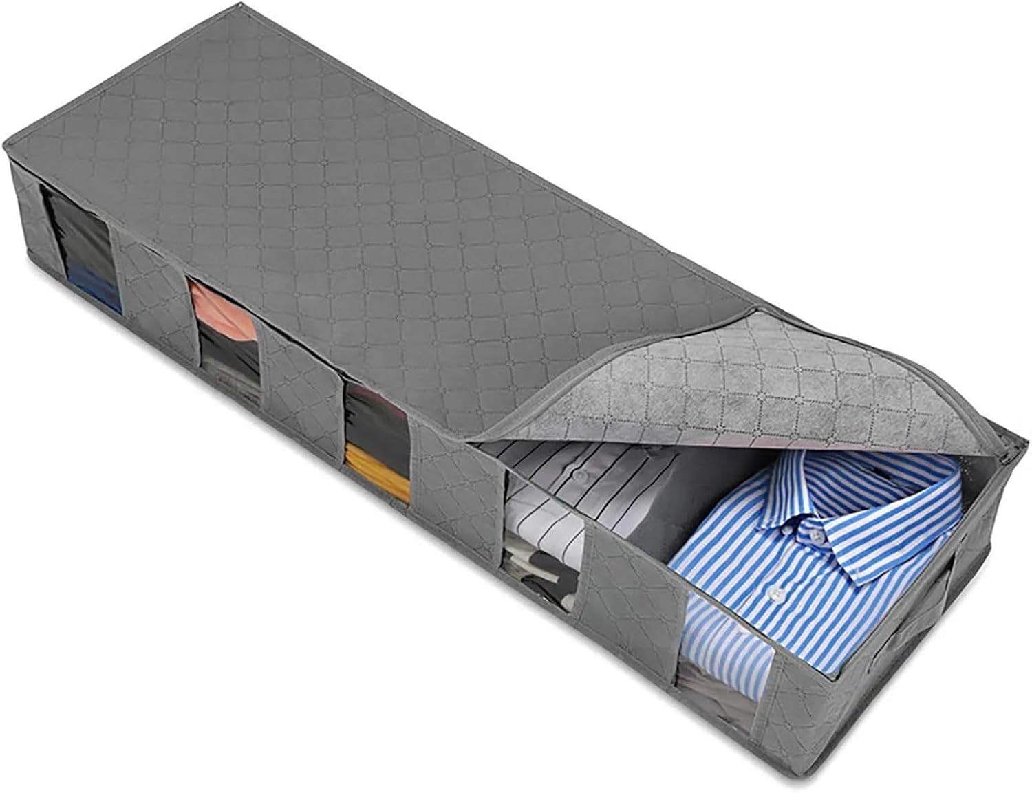 Under Bed Storage Box 2 PC Large Under Bed Storage Boxes Thick Breathable Underbed Clothes Storage Bags Closet Organizer Rangement(Blue)