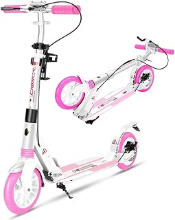 LXLA - Adult Kick Scooter with Disc Hand Brake and Big Wheels, Folding Dual Suspension Commuter Scooter for Teen Kids - Supports 330lbs (Color : Pink)