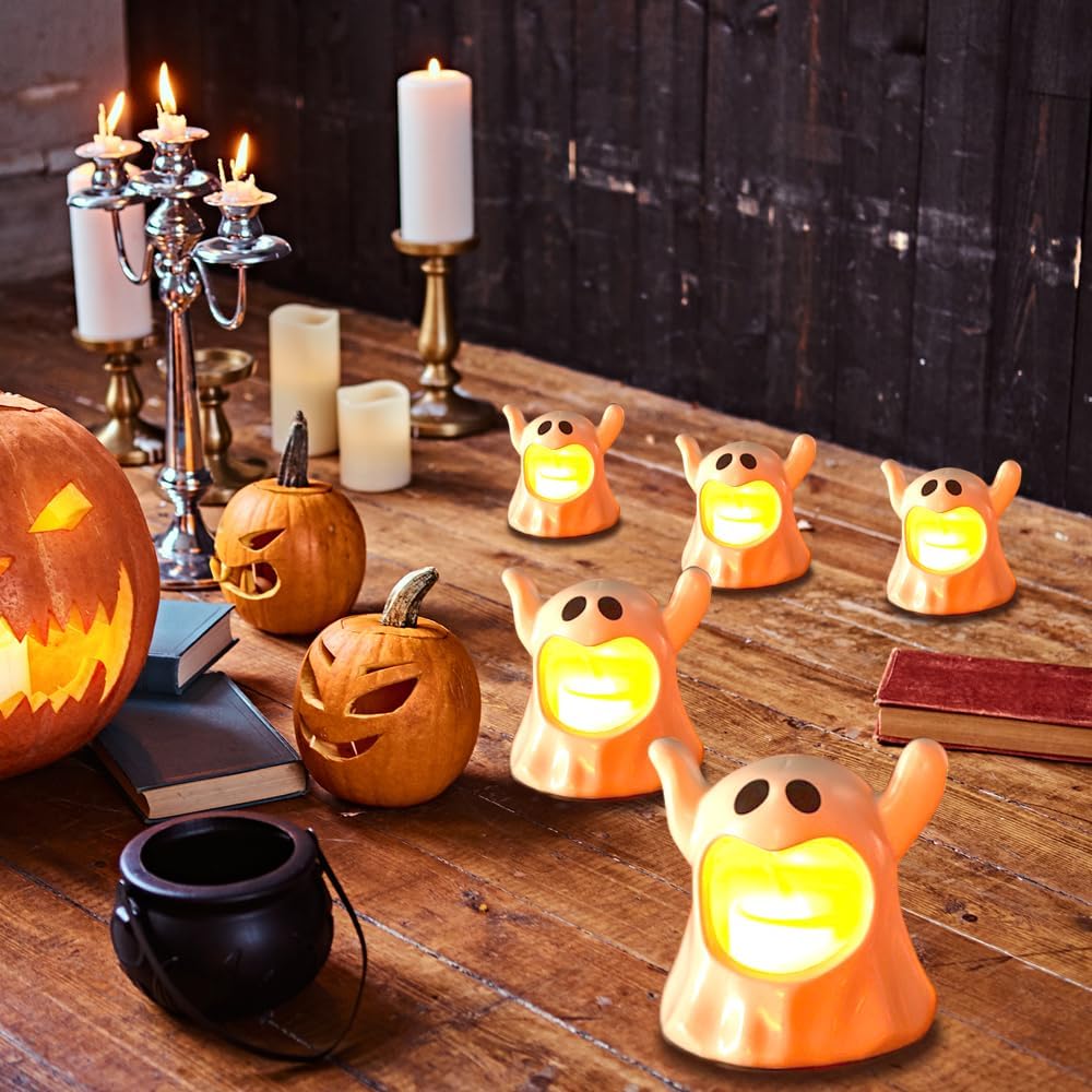 OBEST Cadılar Bayramı dekorasyonları, hayalet LED mumlar, elektronik dekoratif ışıklar, cadılar bayramı öğesi gece lambası, tatil evi dekorasyonu için kullanılır, pille çalışır