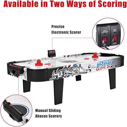 Miniatura 4 de Goplus Mesa de hockey de aire, juego de hockey de aire de mesa de 42 pulgadas con marcador LED, 2 discos, 2 empujadores, motor potente, juego de