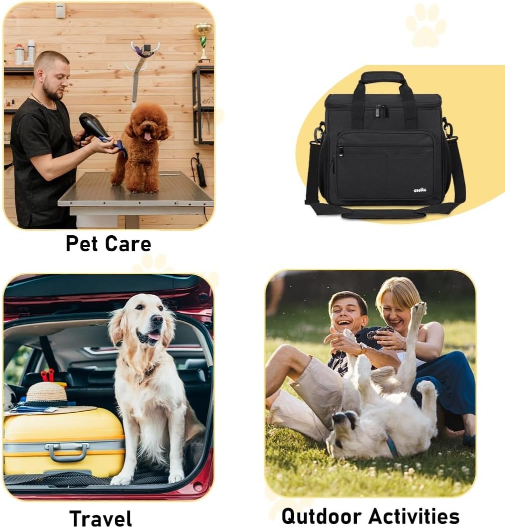GMAK Large Pet Grooming Bag, Dog Grooming Tote Bags Supplies Organizer Case Pets Tools Organizer Tote for Dog Cat Grooming Tool Kit and Accessories, Black(Bag Only)