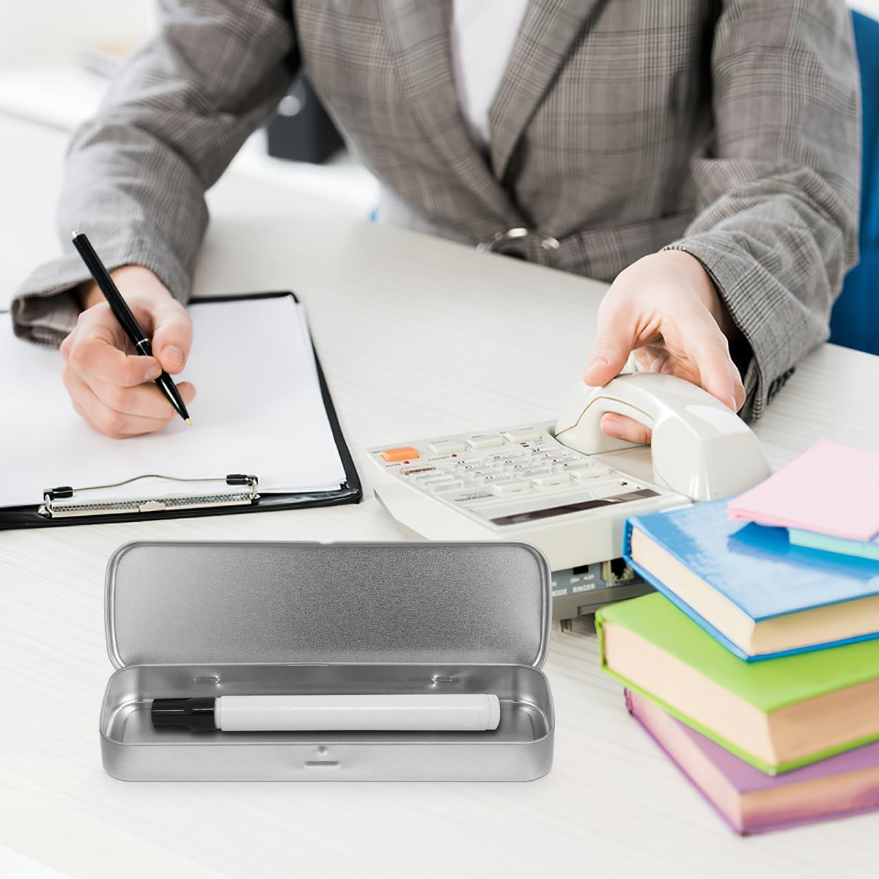 Tofficu 5pcs Metal Pencil Case, Rectangular Tinplate Pen Box, Single-Layer Frosted Stationery Organizer for Students, Silver, 8.07 X 2.36 X 0.78 Inches, Secure Lid and Spacious Storage