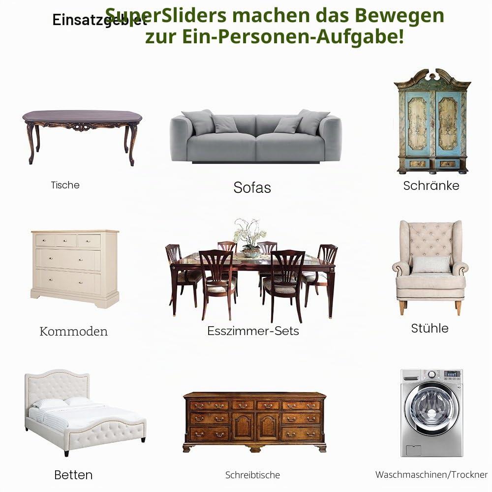 SuperSliders Wiederverwendbare Bezüge zum Möbelschieben, harte Oberflächen & Teppichboden (4 Stück) – 12,7 cm, rund, 4703295Z