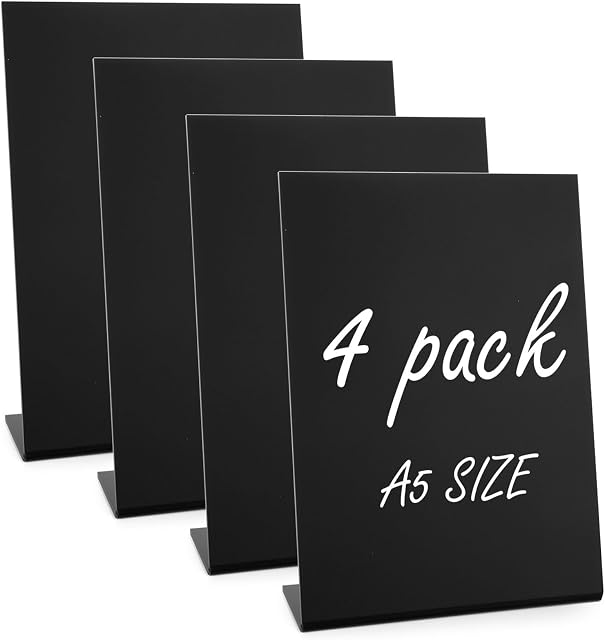 SENENQU 4 Pack A5 Mini Chalkboard Signs, 15 x 21cm Plastic Tabletop Menu Chalk Boards with Stand, Small Display Blackboards Reserved Signs for Tables Wedding Party Buffet