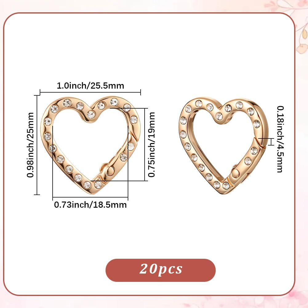 1 Box 20Pcs Heart Carabiner Clip Keychain Heart Shaped Key Ring Bulk Alloy Metal Shiny Rhinestones Heavy Duty Spring Gate Snap Hook for Backpack Purse Jewelry Making DIY Crafts Valentine Gift image 2