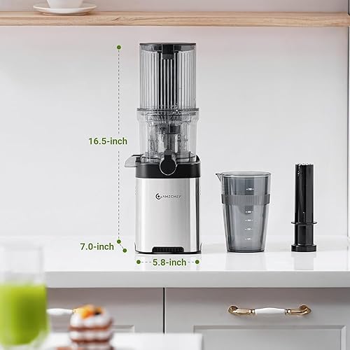Miniatura 6 de AMZCHEF Exprimidor de prensa en frío, máquinas exprimidoras de 4.6 pulgadas con canal de alimentación grande para frutas y verduras enteras,