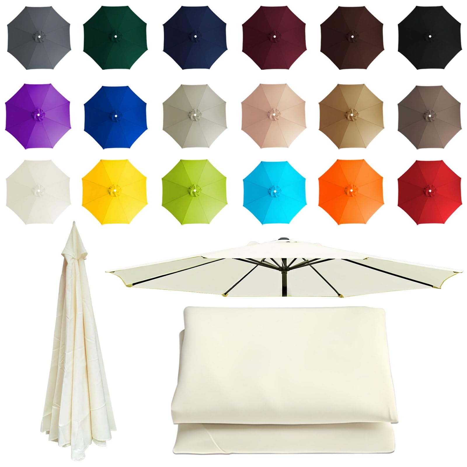 2-3.5m Replacement Parasol canopy for 8 Arms, Sun Umbrella Replacement Cloth, Garden Parasol Canopy Cover, Polyester Fabric, Not Umbrella Frame, For Backyard, Deck, Garden, Patio(White,8 ribs: 2.30m