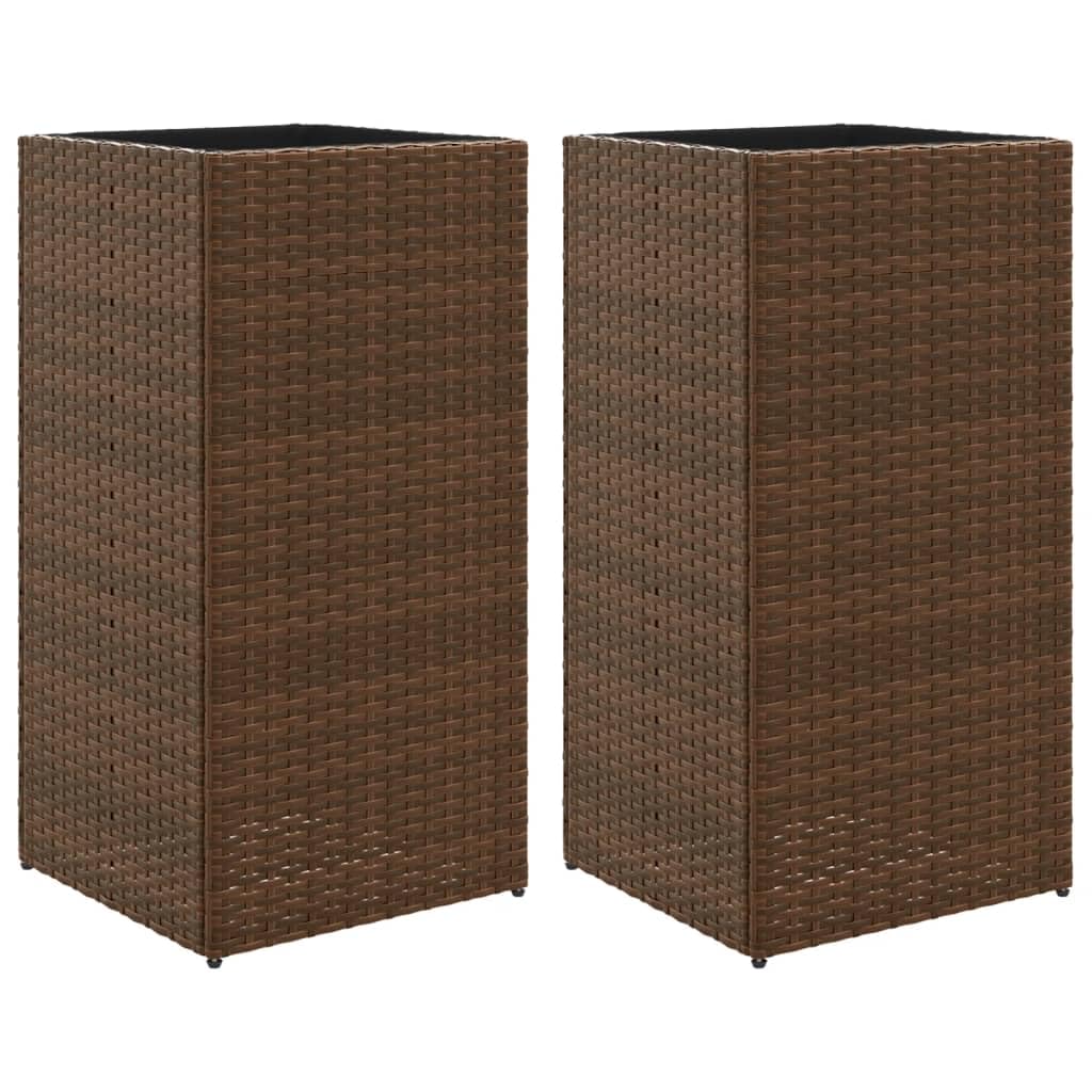 Donice ogrodowe 2 szt brązowe 40x40x80 cm rattan PE zestaw skrzynek balkonowych na kwiaty z wkładem z włókniny odporny na warunki atmosferyczne