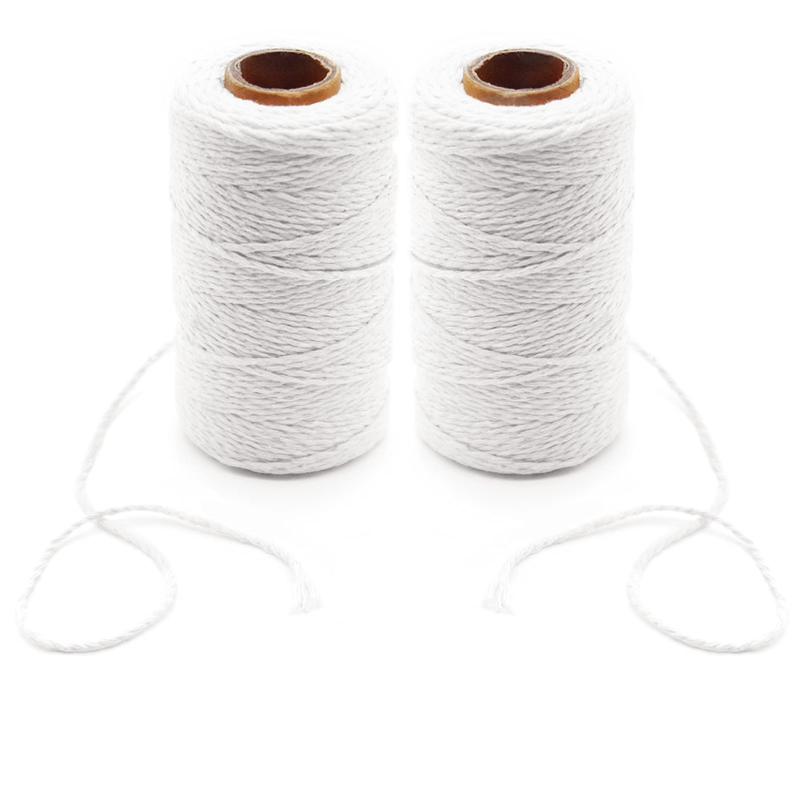 Benvo 656 Feet Cooking Twine Kitchen Cotton String 2mm Bakers Twine Natural Jute Twine 2 Ply String Rope Cord Wrapping, Ornaments, Baking, Butchers, Sausage, DIY Arts and Crafts-White