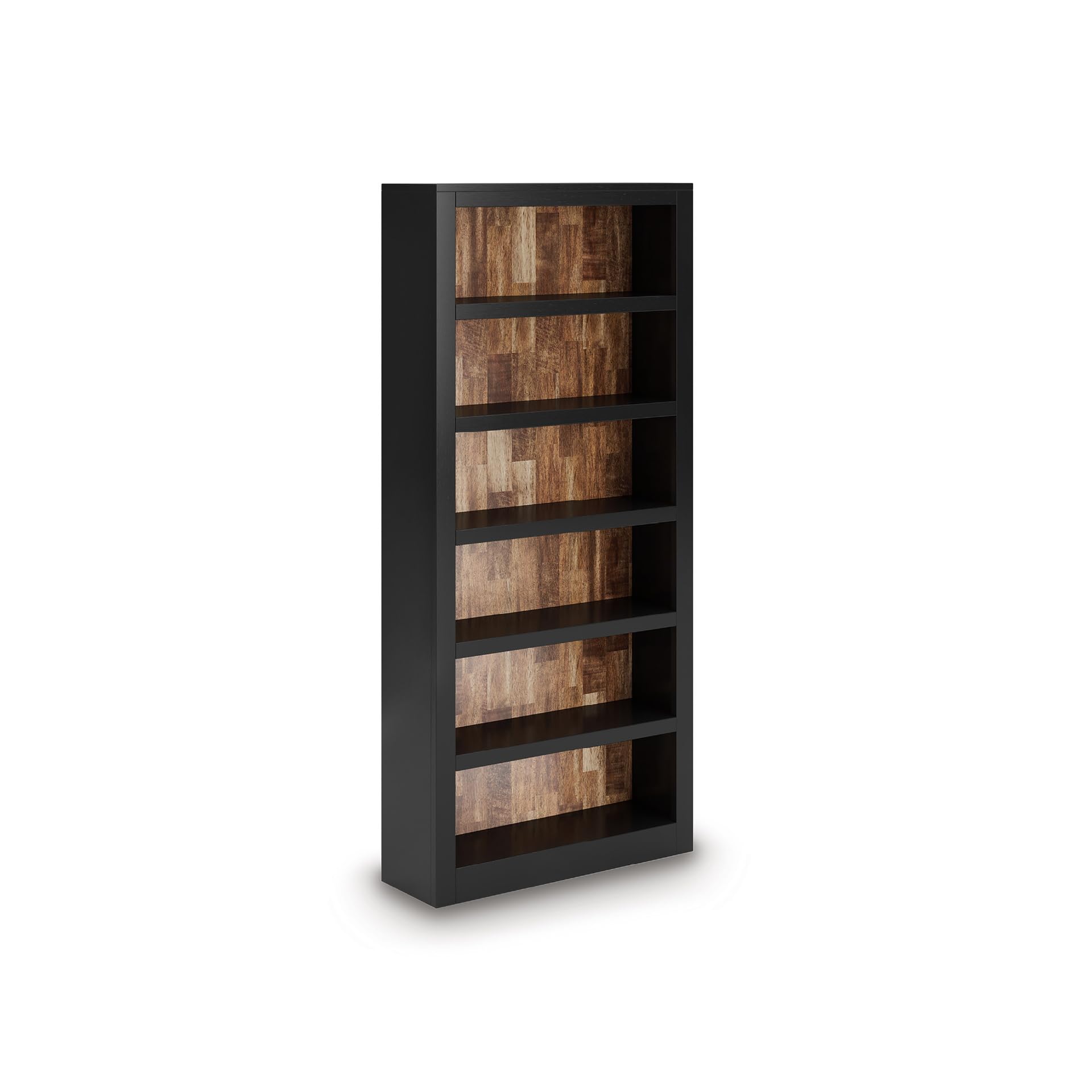Signature Design by Ashley Wildenauer Farmhouse 75" Bookcase with 2 Fixed Shelves and 4 Adjustable Shelves, Black & Light Brown
