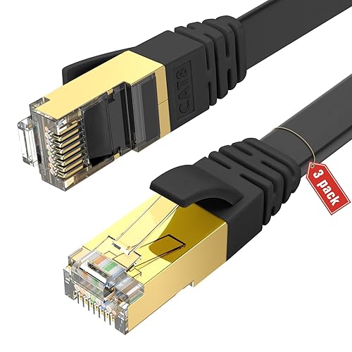 Miniatura 11 de Ercielook Cable Ethernet CAT8 de alta velocidad de 30 pies, cable plano de Internet blindado, resistente a la intemperie S/FTP resistente a los