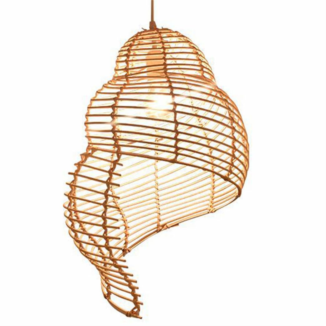 CWVYKNP Tropical Living Room Decor Pendant Hanging Light, Creative Spiral Braid Rattan Lampshade Conch Shape Coastal Chandelier for Dining Room Kitchen Island Foyer