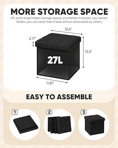 Miniatura 24 de B FSOBEIIALEO - Taburete otomano plegable de almacenamiento con reposapiés de piel sintética, 1 unidad Negro -,Marrón,Gris