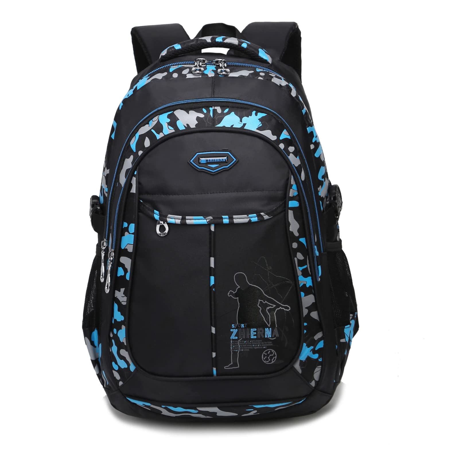Amythe Mochila Escolar para Niños de 7-14 años, Mochilas de Viaje Impermeables de Nailon Camuflaje, Mochila para Portátil de 15 Pulgadas para Colegio - Azul