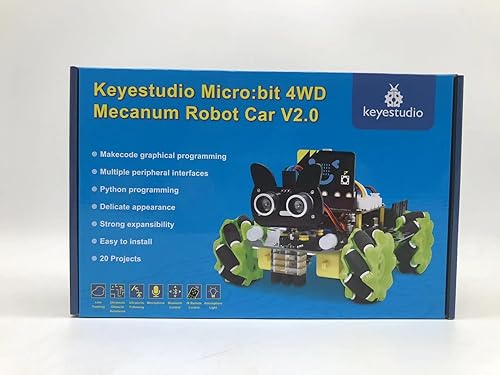 Miniatura 7 de KEYESTUDIO 4WD Smart Car Coding Robot Kit con Microbit V2 para Makecode y Python, kit de robot de construcción DIY para educación STEM, control