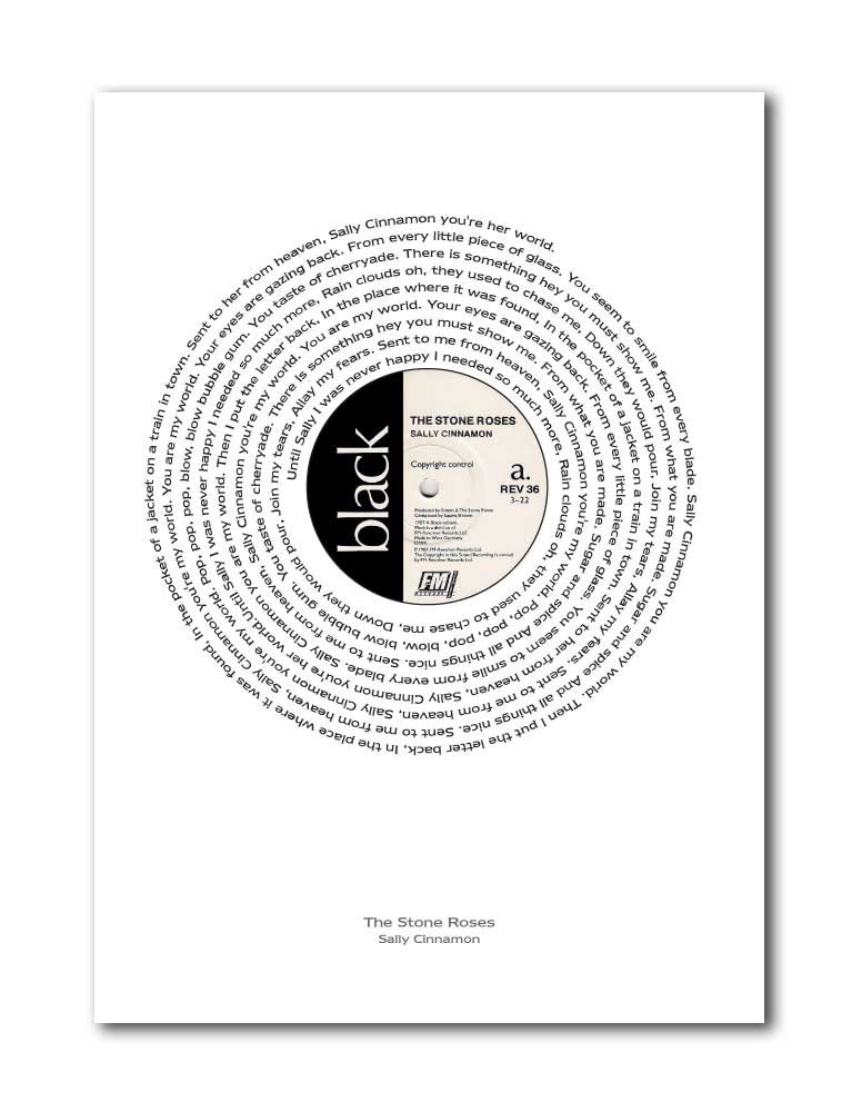Libretto Designs THE STONE ROSES - Sally Cinnamon Vinyl Single Unframed Art Print with Lyrics