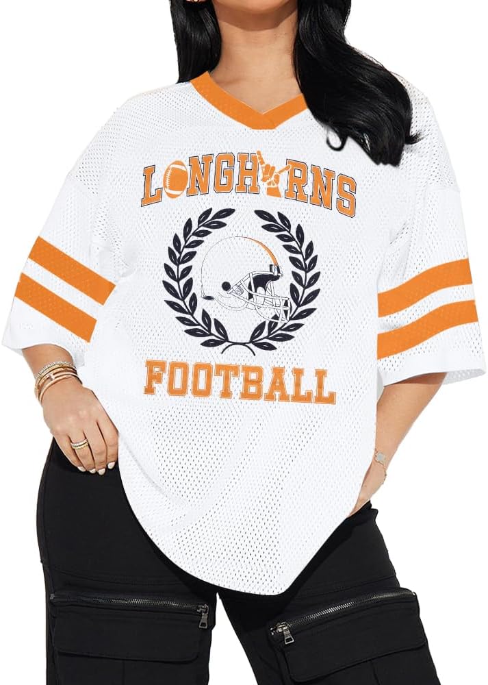 Oversized Football Shirt Women Football Game Day VNeck Shirts Football
