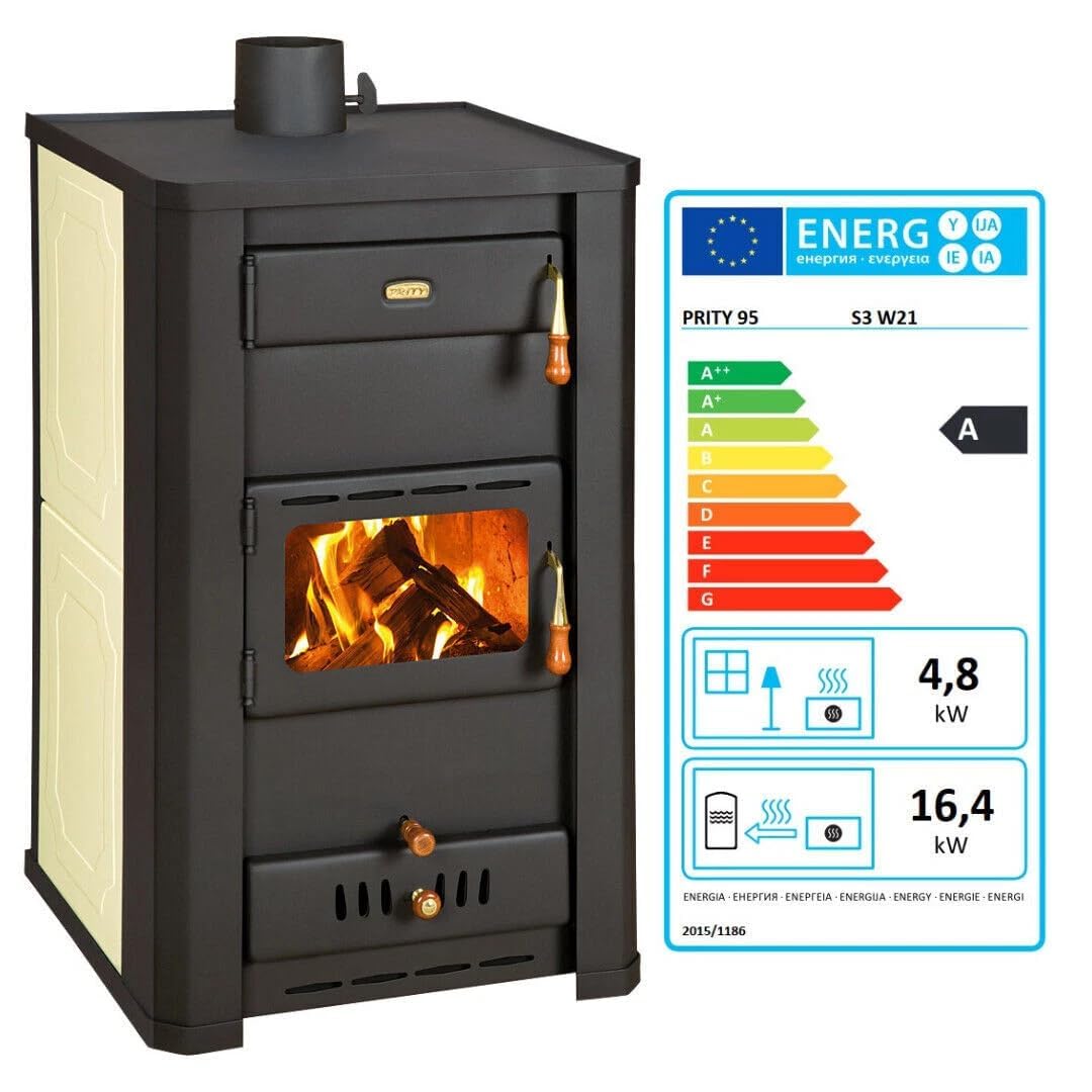 Prity S3 W21 - Estufa de leña (21 kW, revestimiento de agua, calefacción central, certificado CE, estufa de leña de alto rendimiento de la serie S)