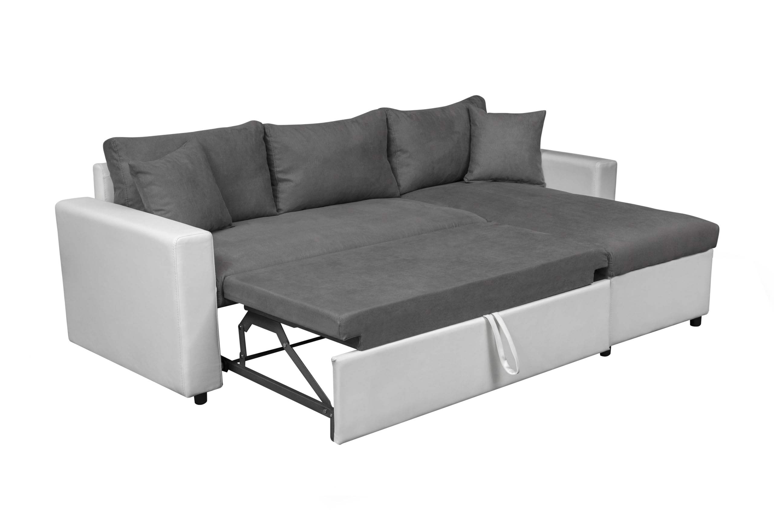 LOUNGITUDE Canapé d'angle 4 Places Convertible et Réversible Maria avec Coffre en Simili et Microfibre