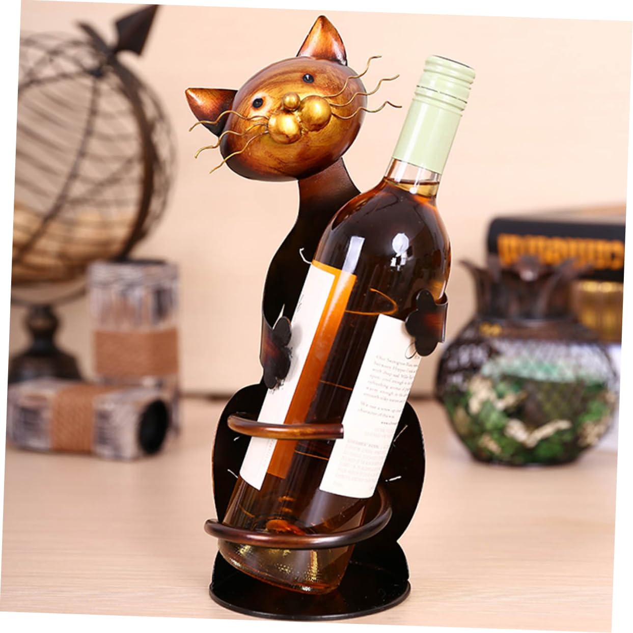 Alipis Porte-Bouteilles De Vin Rouge en Fer pour Chat Présentoir À Vin Rouge Décoration Dintérieur Pratique Et Robuste