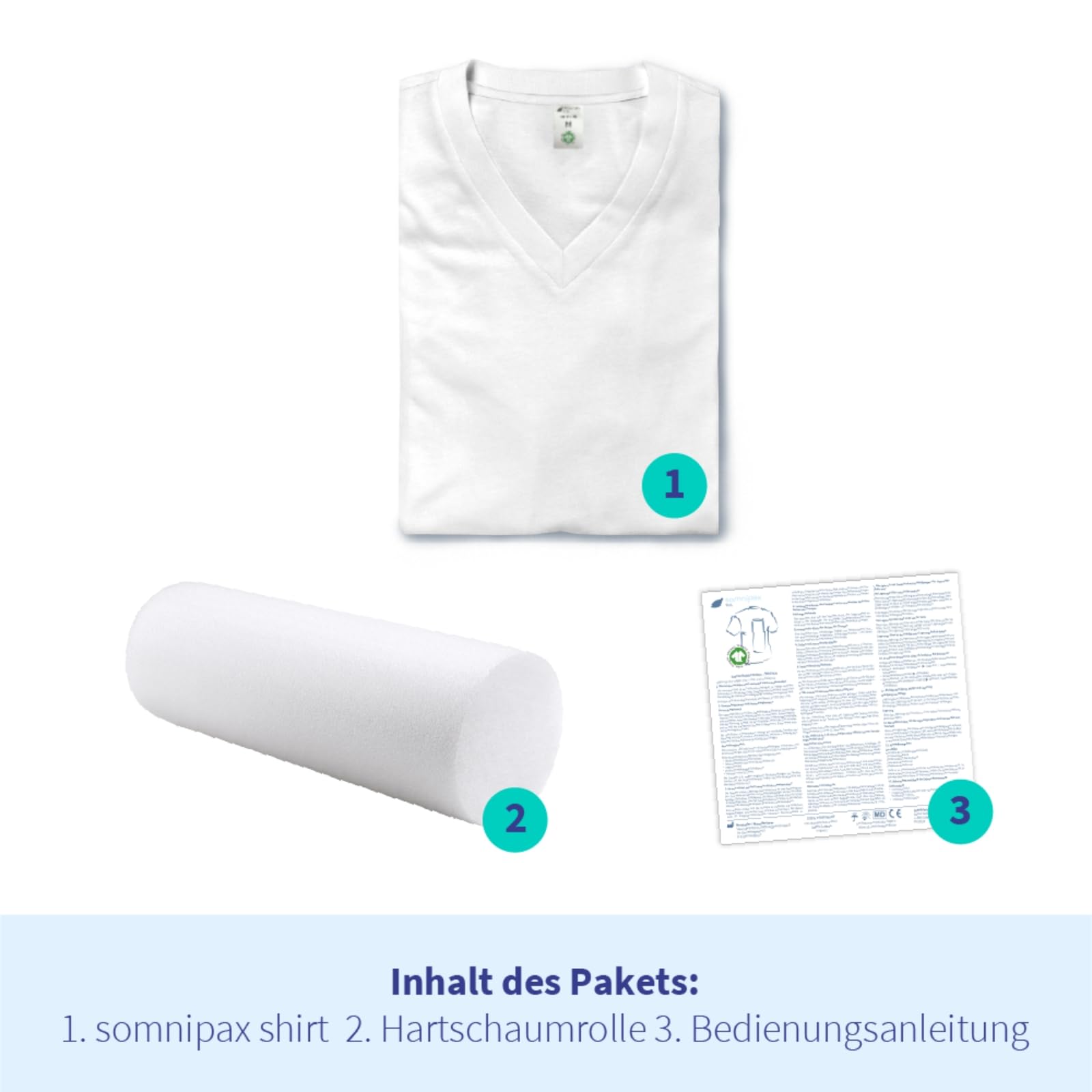 Anti-Schnarch-Shirt somnipax Standard mit Hartschaum-Rolle, 100% Bio-Baumwolle, Hilfe bei CPAP-Therapie, gegen Schlafapnoe + Schnarchen, für Männer [L]