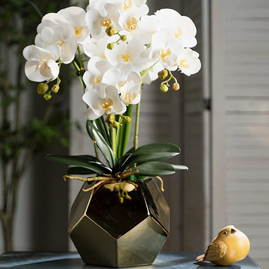 Vase Decor Light Luxury Simulation Phalaenopsis Decorative Vase Set Artificial Flower Vase Decoration Art Decoration Vase Decorations for Wedding Decoration (Gold+flower6 40 * 30 * 62cm)