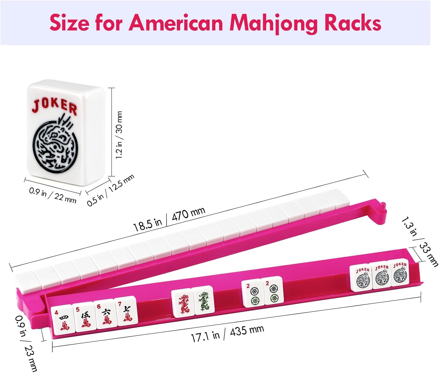 4 PCs Mahjong Racks with Pushers, 18'' Berry Pink Acrylic Mahjong Tile Racks/Trays/Holders Set of 4, Modern American Mahjong Tile Racks with Built-in Pushers (Berry Pink)