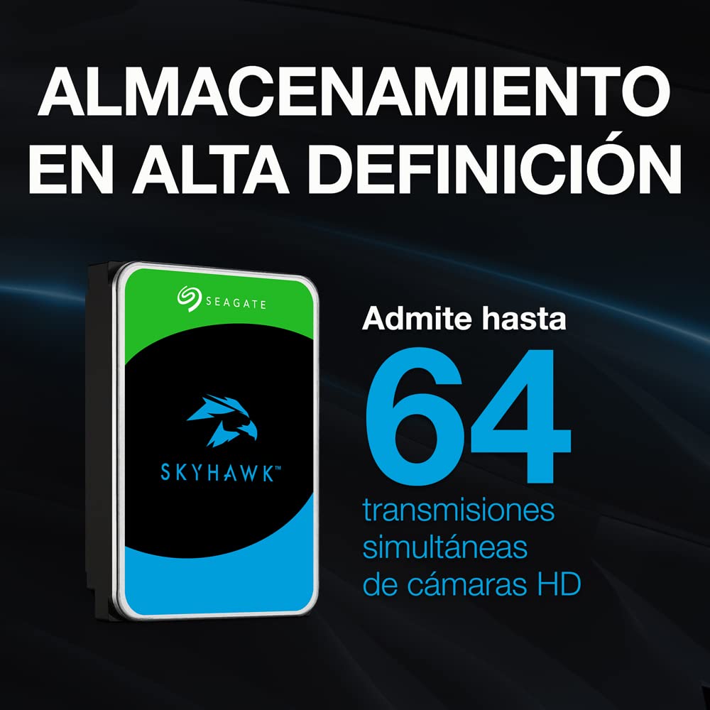 Seagate SkyHawk, 3 TB, Disco Duro Interno De Vigilancia, HDD, 3,5" SATA 6 GB/s, Caché de 64 MB, DVR, Sistema de cámaras de seguridad NVR y 3 años de servicios Rescue (ST3000VX010)