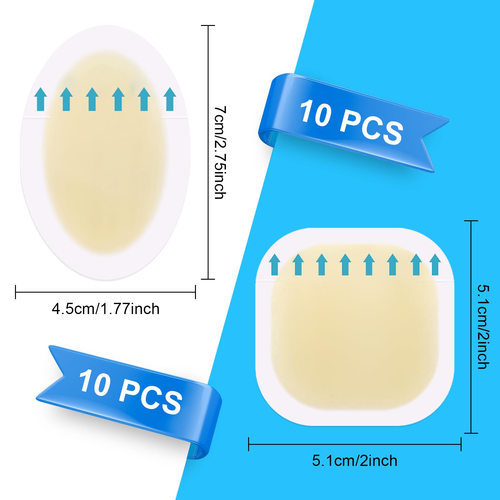 20 Pcs Blister Plasters,10 Squares+10 Ellipses,Heels Protector and Guard Skin,Waterproof Blister Protector Blister Cushion Pad for Feet,Toes,Fingers,Invisible Hydrocolloid Gel Blister Pad