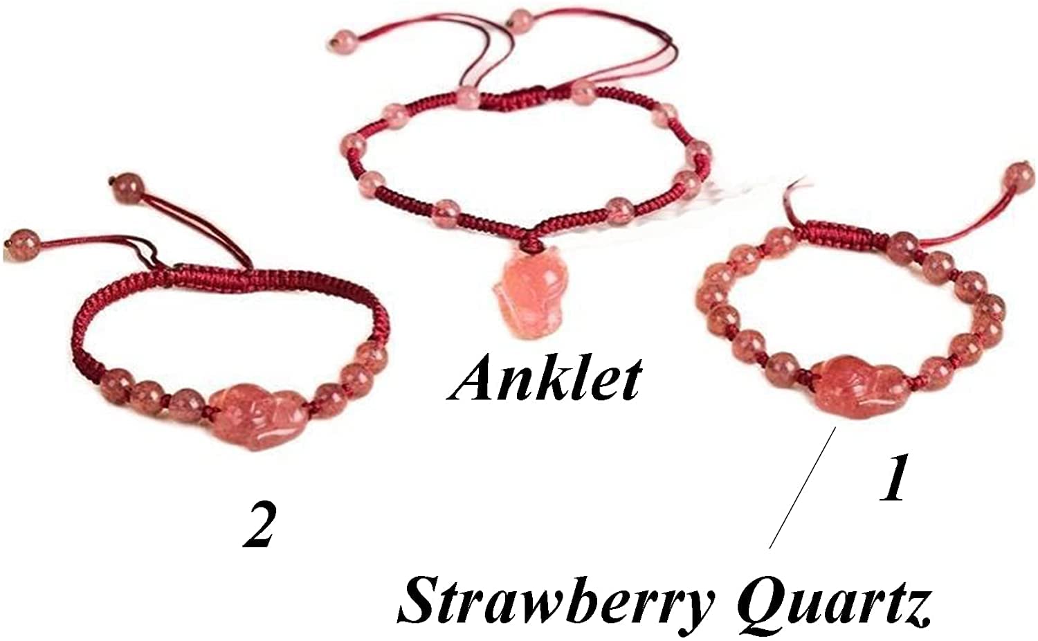Braccialetto di perline, braccialetto di cristallo, 1 pezzo di braccialetto di quarzo fragola naturale, cavigliera, braccialetto con ciondolo di volpe, braccialetto for donne, chakra, cristallo di qua