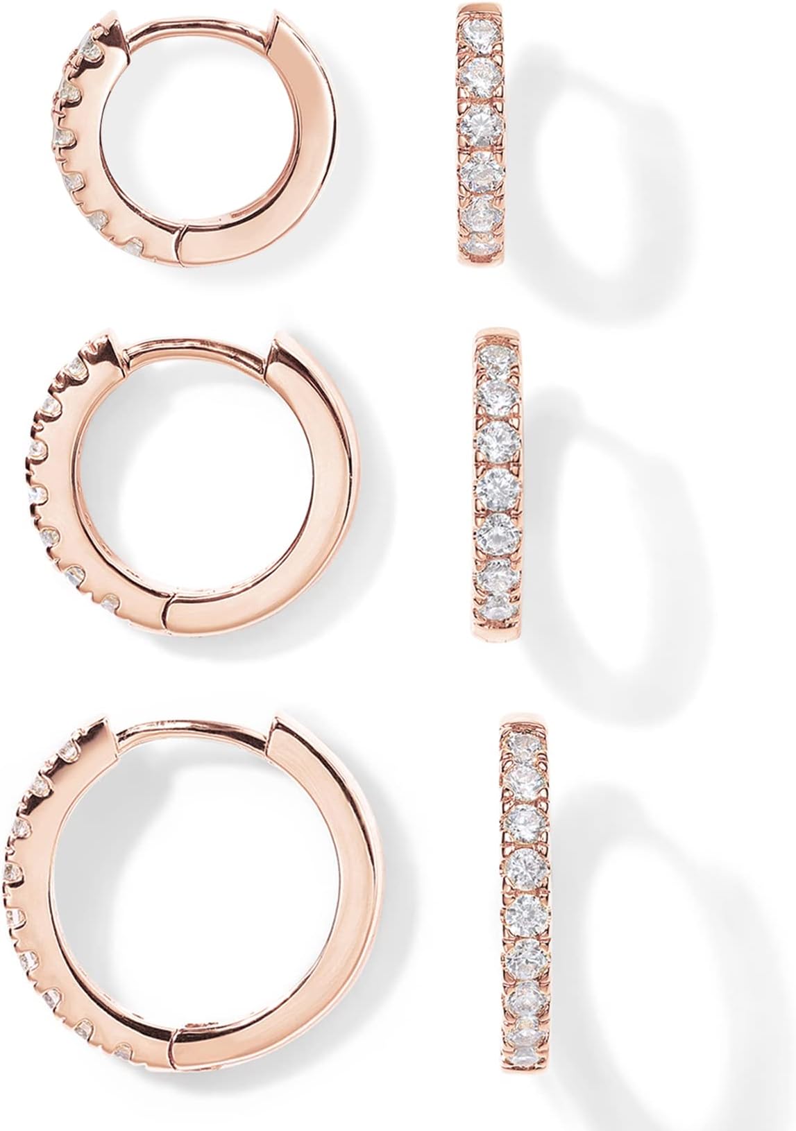 Gold Hoop Earrings for Women - 14K Gold Plated 925 Sterling Silver Posts 3 Pairs Hoop Earrings Set for Women - Hypoallergenic Huggie Earring Pack