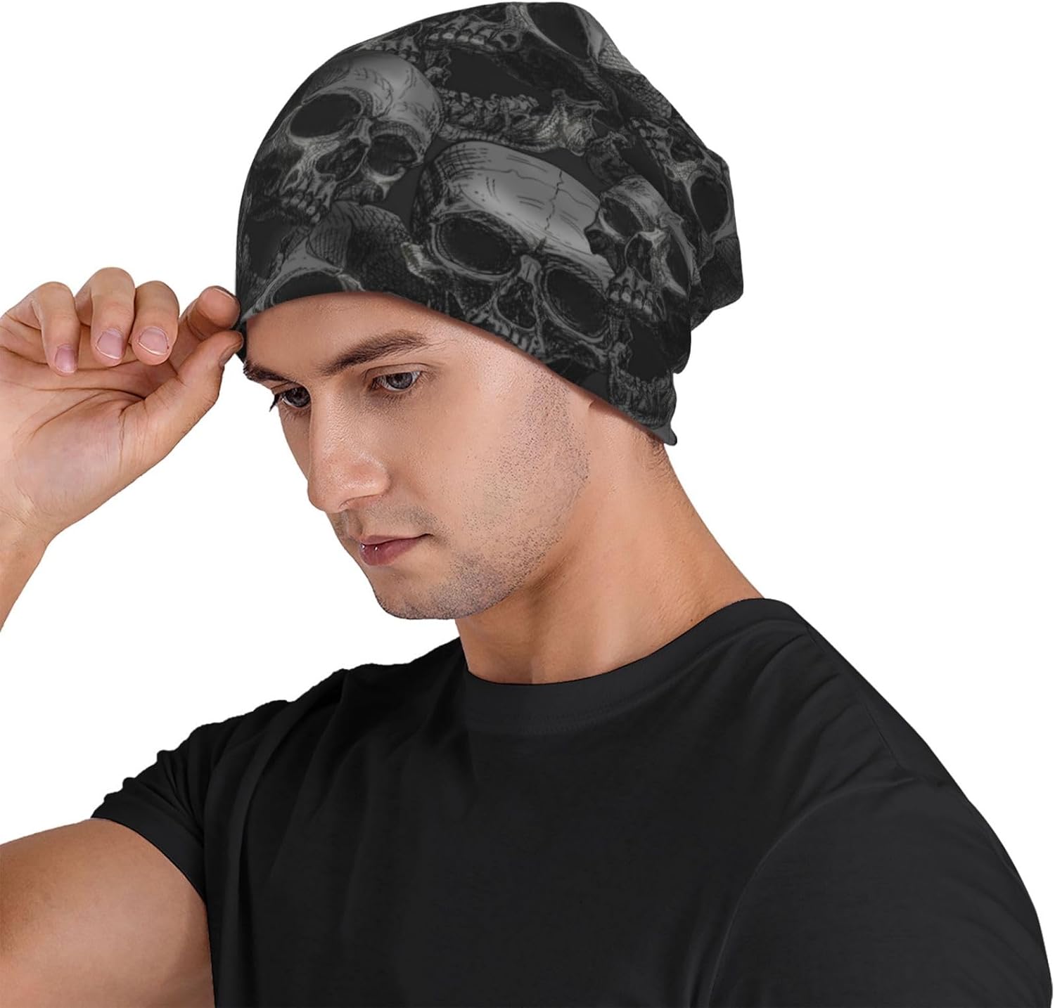 Skull Beanie for Women Men, Warm Stretch Knitted Beanies Hat Lightweight Casual Slouchy Cap Cancer Headwear - Image 8