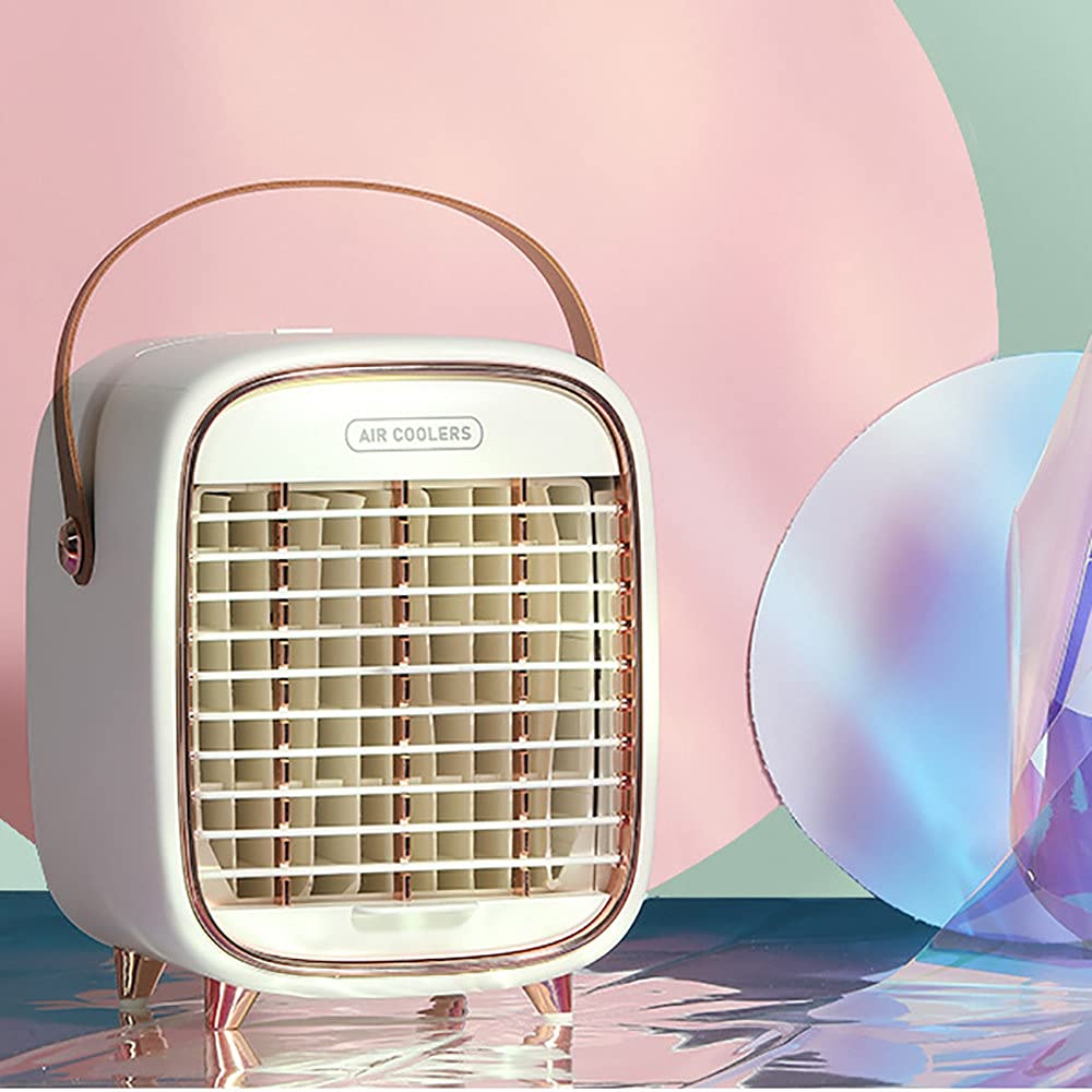 LJJ Enfriador de Aire Portátil, Aire Acondicionado Móviles Humidificador, 3 Velocidades, con 240ML Tanque de Agua, para Oficina y Hogar,White