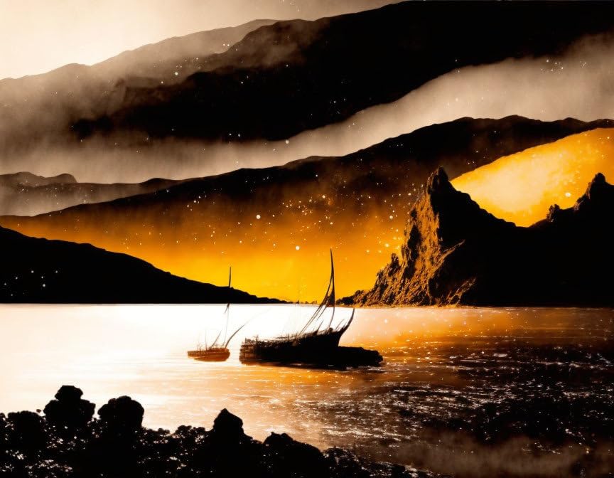 Poster 58 x 90 cm sans cadre et tableau sur toile bateau île fantastique