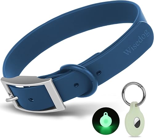 Collar ajustable para perro con soporte para Airtag collares de perro duraderos, correas con revestimiento de goma suave, impermeable y fácil de