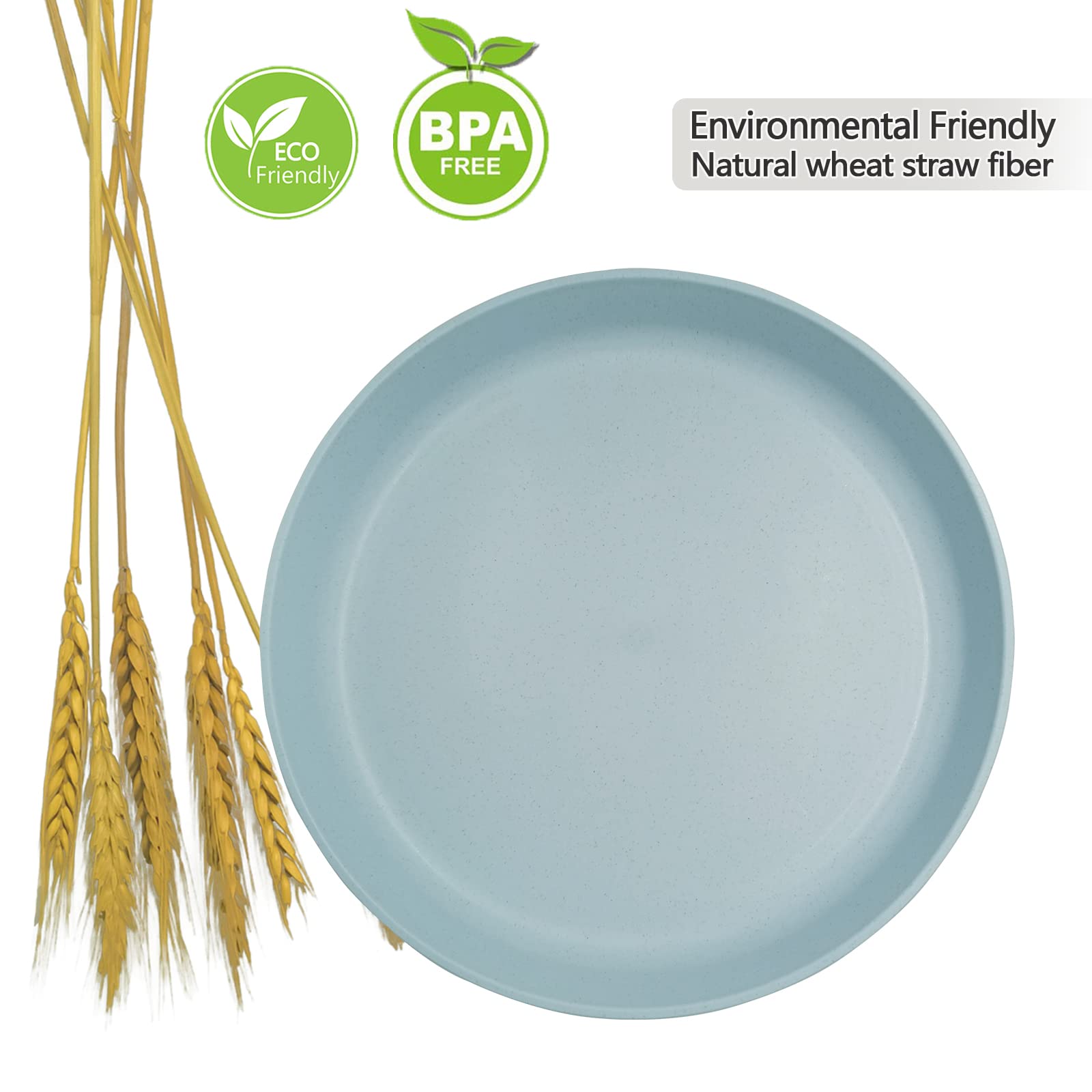 8-Pack Unbreakable Wheat Straw Plates Eco-Friendly Dinnerware