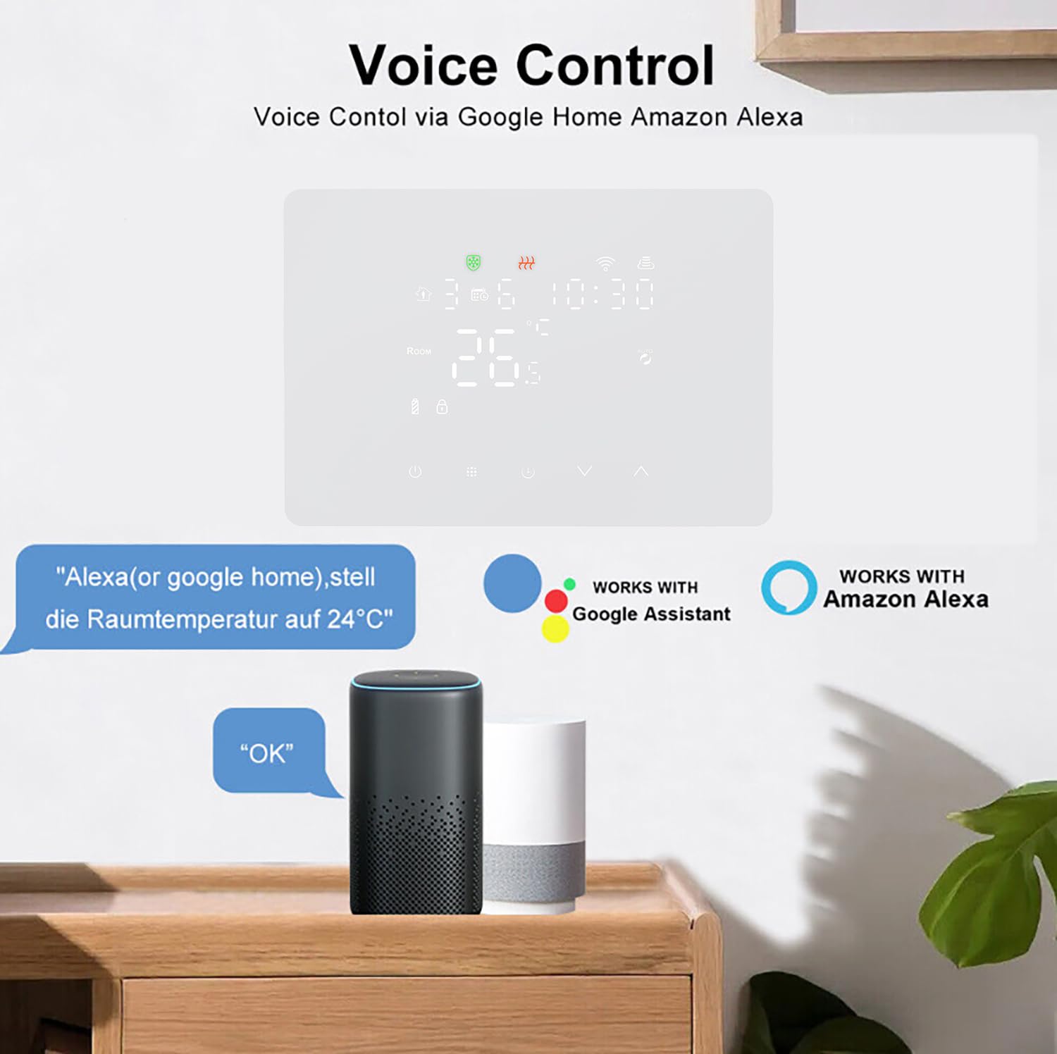 Smart Termostato WiFi per Caldaia a Gas, Termostato Ambiente da parete,Termostato Digitale Programmabile, Funzione INVERNO/ESTATE,Display LCD Touch Riscaldamento Domestico (100-240V)