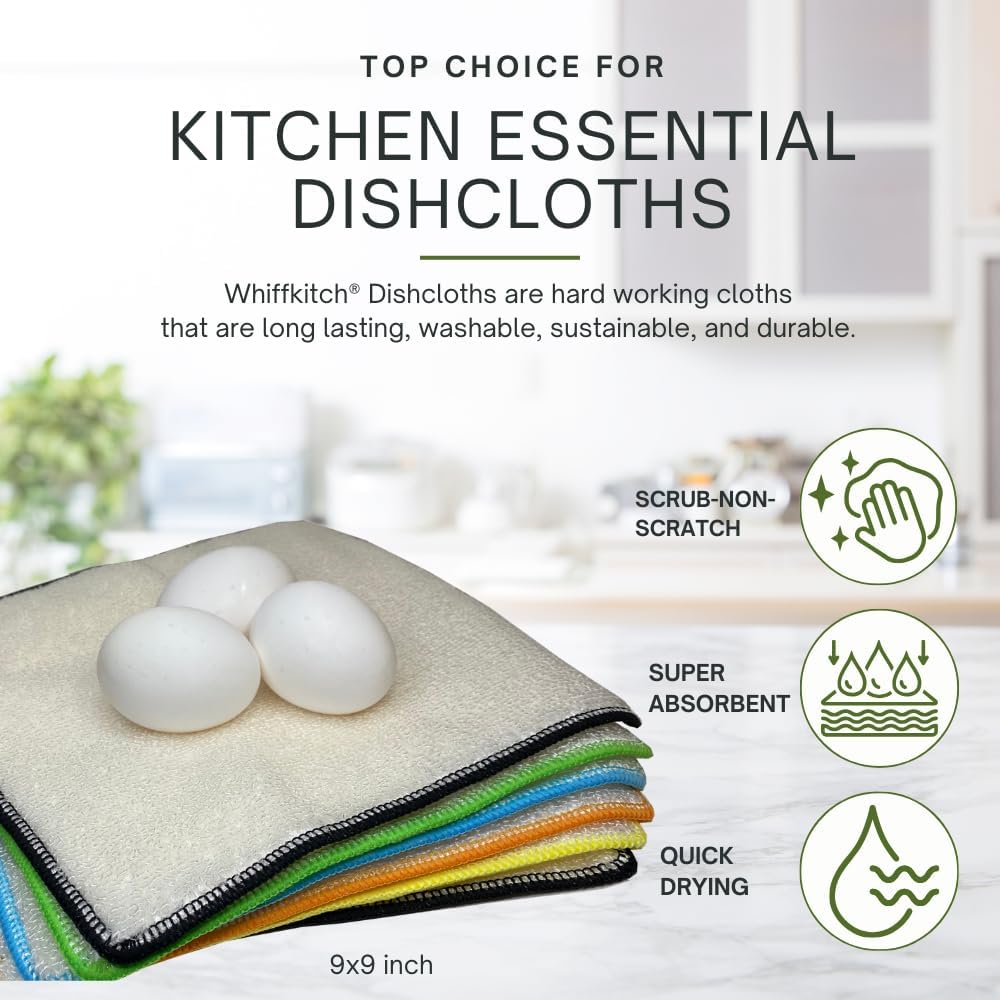 Whiffkitch DISHCLOTHS for Kitchen, Cleaning and Multi Surface Washcloth, 6"x7" and 9"x9" Bundled Set, Reusable, Washable, Scrub-Non-Scratch, Absorbent, Quick Drying, Household Essential