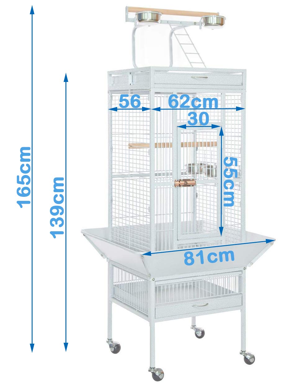 BPS Jaula Grande para Loro Pájaro Pajarera Periquito Canarios con Parque de Juegos Saltado Comedero Color Blanco/Negro 82 * 77 * 165 cm (Negro XL) BPS-1292NE